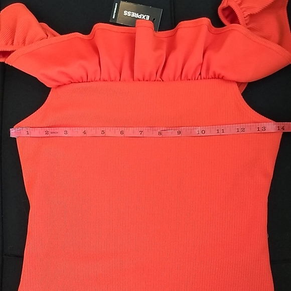 Express Ribbed Ruffled Off The Shoulder Bodysuit - Picture 5 of 12